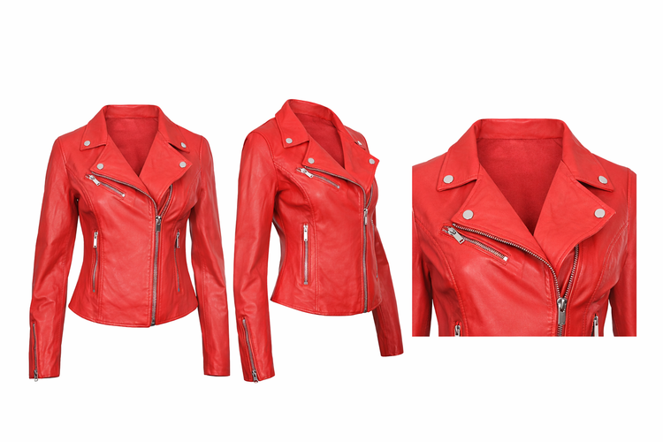 Women's Classic Real Leather Biker Jacket — Red