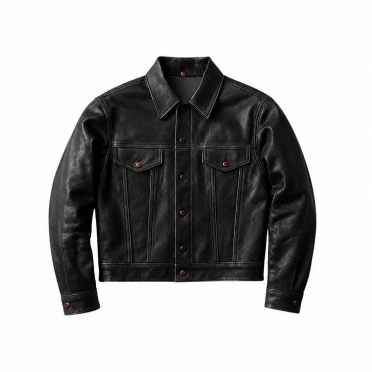 Men's Black Western Trucker Leather Jacket