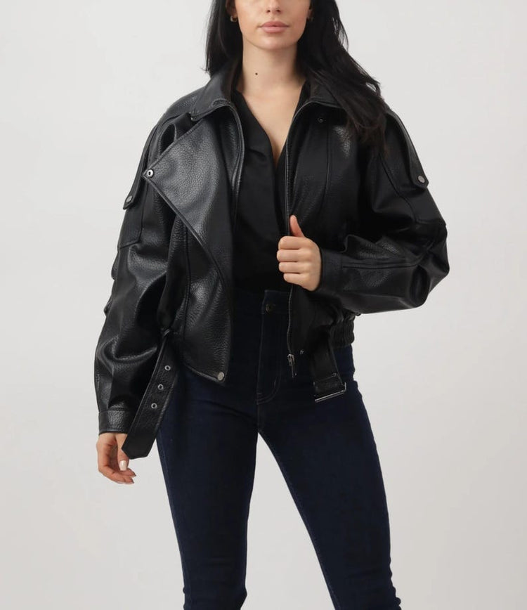 Women's Black Oversized Biker Jacket