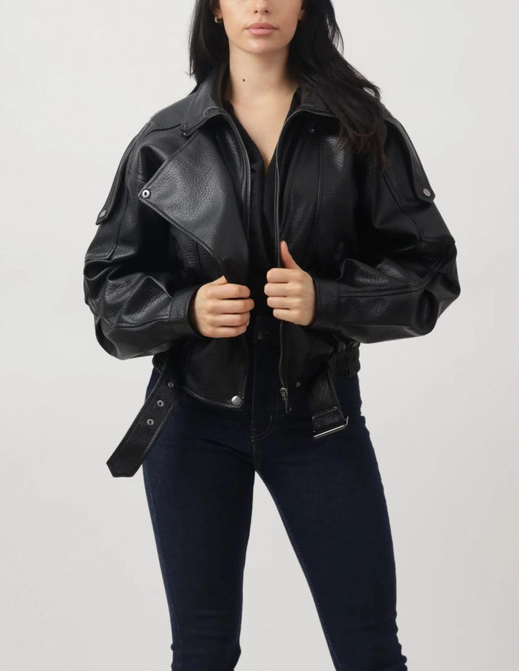 Women's Black Oversized Biker Jacket