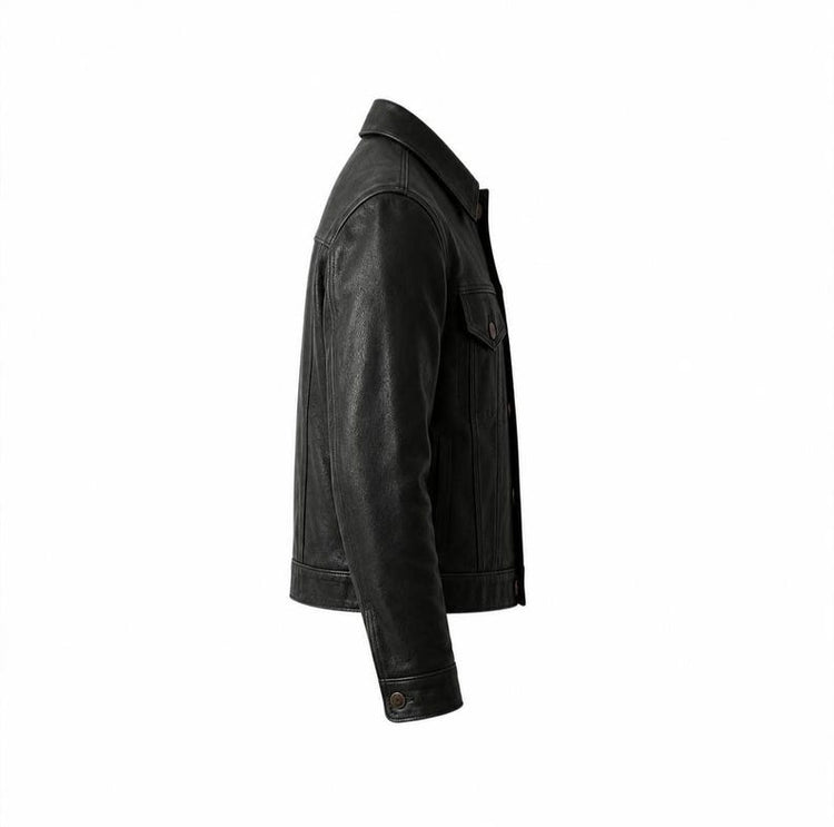 Men's Black Western Trucker Leather Jacket