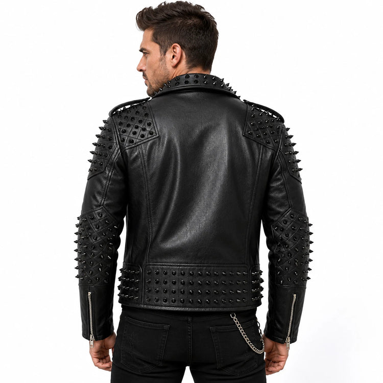 Men's Black Spike Studded Punk Biker Jacket