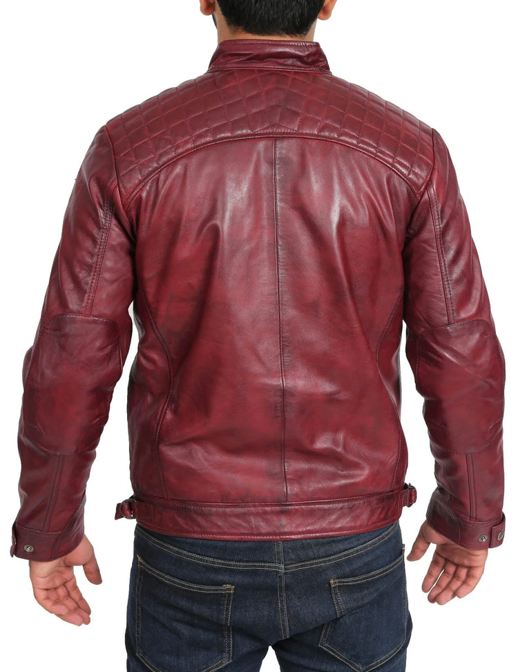 Men's Burgundy Café Racer Leather Jacket