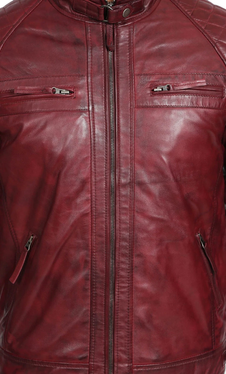 Men's Burgundy Café Racer Leather Jacket
