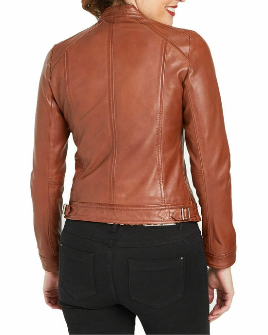 Women's Cognac Slim Biker Jacket