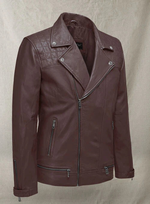 Men's Dark Maroon Biker Leather Jacket