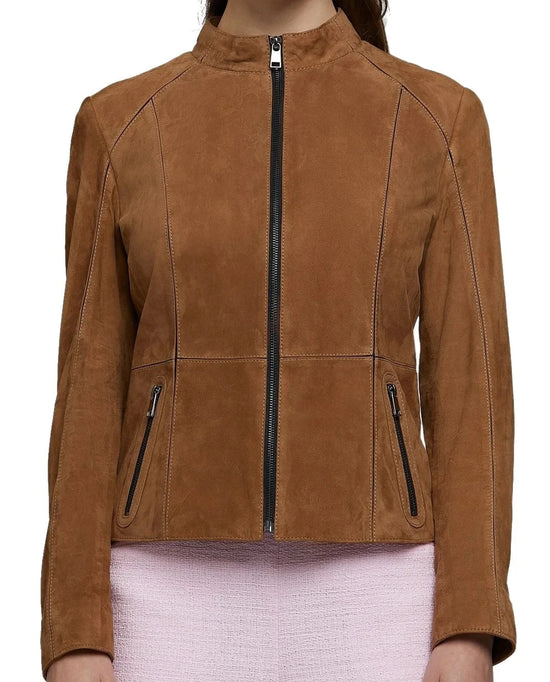 Women's Brown Suede Asymmetric Biker Jacket