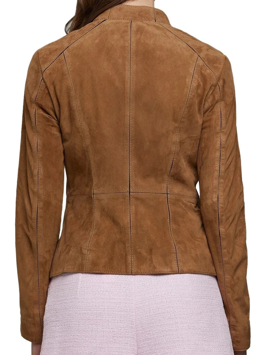 Women's Brown Suede Asymmetric Biker Jacket