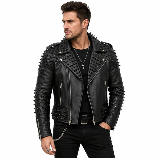 Men's Black Spike Studded Punk Biker Jacket
