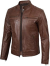 Men's Two-Tone Cream & Navy Leather Trucker Jacket