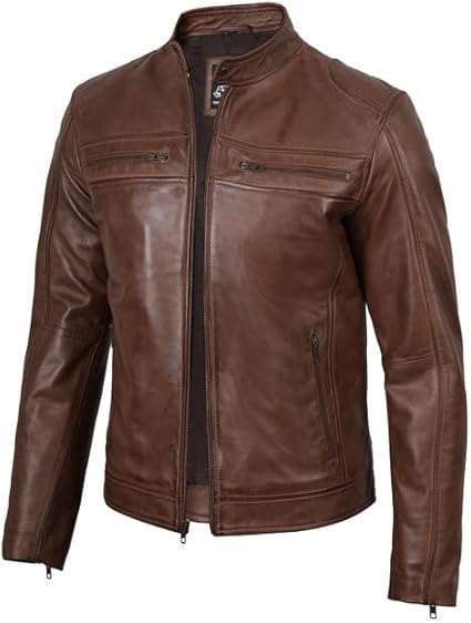 Men's Two-Tone Cream & Navy Leather Trucker Jacket