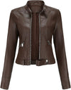 Women's Faux Leather Aviator Moto Jacket — Brown
