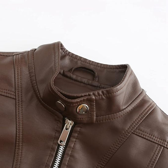 Women's Faux Leather Aviator Moto Jacket — Brown