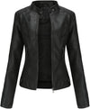 Women's Faux Leather Aviator Moto Jacket — Black