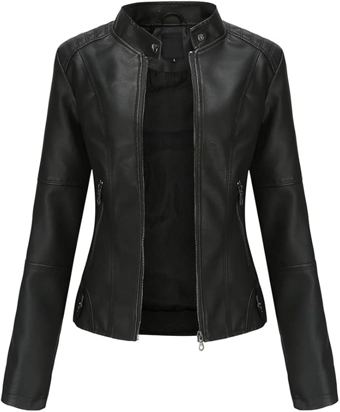 Women's Faux Leather Aviator Moto Jacket — Black