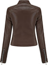 Women's Faux Leather Aviator Moto Jacket — Brown