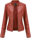 Women's Faux Leather Aviator Moto Jacket — Red