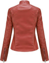 Women's Faux Leather Aviator Moto Jacket — Red