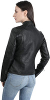 Women's Faux Leather Aviator Moto Jacket — Black
