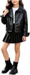 Girls' Leather Biker Jacket - Black
