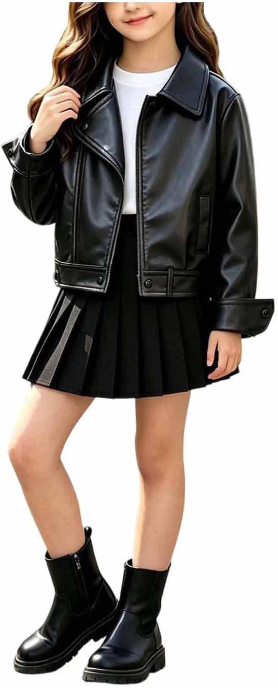 Girls' Leather Biker Jacket - Black
