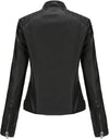Women's Faux Leather Aviator Moto Jacket — Black