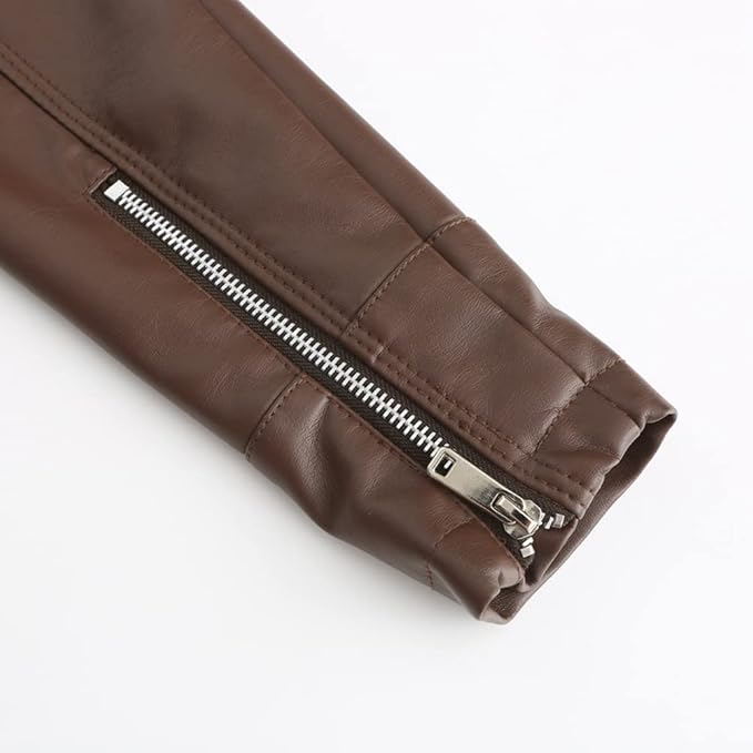 Women's Faux Leather Aviator Moto Jacket — Brown