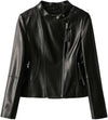 Women's Slim Fit Diagonal Zipper Short Leather Jacket