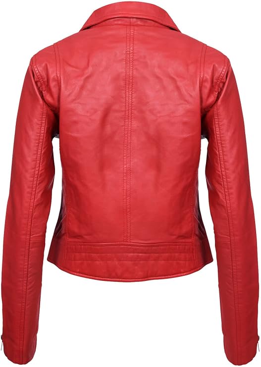 Women's Classic Real Leather Biker Jacket — Red
