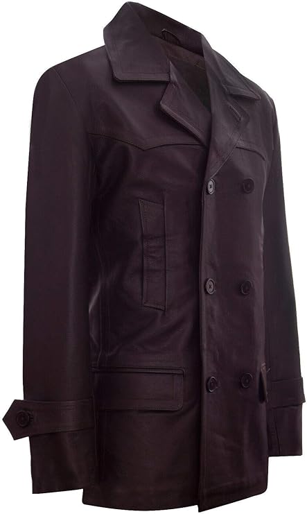 Men's German Naval Dr Who Cowhide Leather Coat — Brown