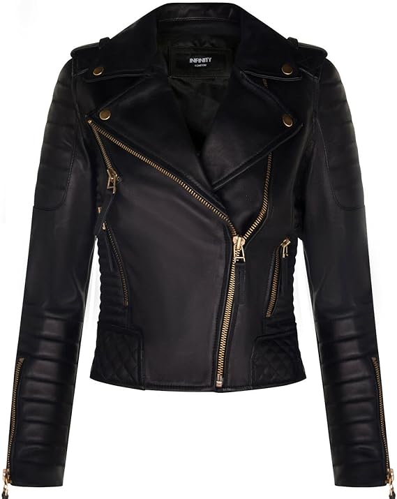Women's Gothic Matte Black & Gold Quilted Nappa Jacket