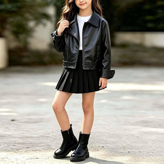 Girls' Leather Biker Jacket - Black