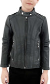 Boys' Leather Racer Jacket - Black