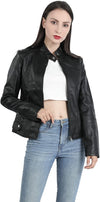 Women's Faux Leather Aviator Moto Jacket — Black