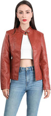 Women's Faux Leather Aviator Moto Jacket — Red