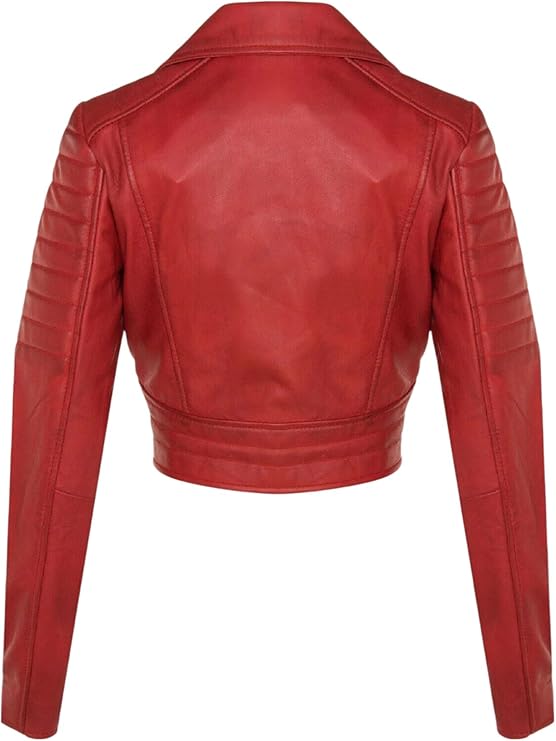 Women's Short Gothic Leather Biker Jacket — Red