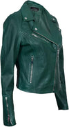 Women's Classic Real Leather Biker Jacket — Sea Green