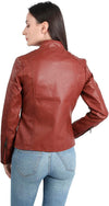 Women's Faux Leather Aviator Moto Jacket — Red