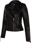 Women's Gothic Matte Black & Gold Quilted Nappa Jacket