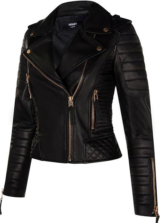 Women's Gothic Matte Black & Gold Quilted Nappa Jacket