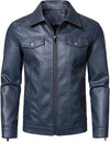 Hood Crew Men's Faux Leather Biker Jacket — Blue