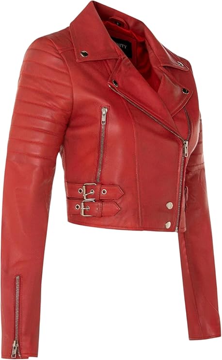 Women's Short Gothic Leather Biker Jacket — Red