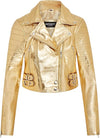 Women's Short Gothic Leather Biker Jacket — Brown