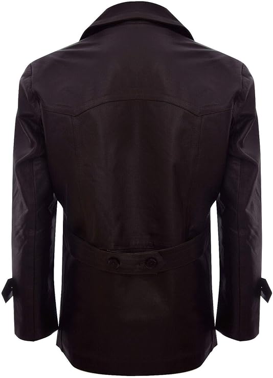 Men's German Naval Dr Who Cowhide Leather Coat — Brown
