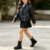 Girls' Asymmetric Leather Moto Jacket - Black