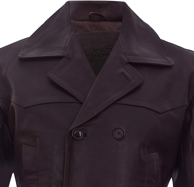 Men's German Naval Dr Who Cowhide Leather Coat — Brown