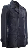 Men's German Naval Dr Who Cowhide Leather Coat — Black