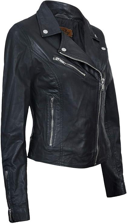 Women's Classic Real Leather Biker Jacket — Black