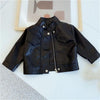 Girls' Cropped Leather Moto Jacket - Black