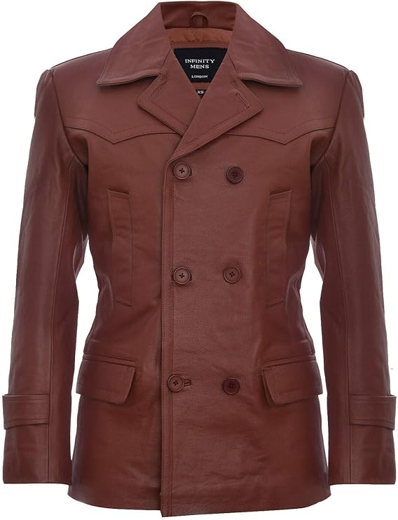 Men's German Naval Dr Who Cowhide Leather Coat — Tan